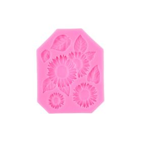 Cake Silicone Mold Sunflower Flower Leaves Pastoral (Color: Pink)