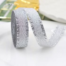 Gift Packaging Wedding Rib Gold And Silver Color Fringe With Bowknot Decorative Baking Ribbon Multicolor (Option: Silver-Width 25mm, Length 45 MRoll)