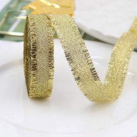 Gift Packaging Wedding Rib Gold And Silver Color Fringe With Bowknot Decorative Baking Ribbon Multicolor (Option: Golden-Width 38mm Length 45 MRoll)